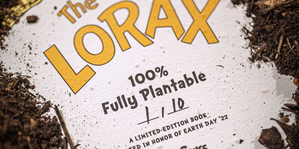 Back cover the Lorax 100% fully plantable 1/10 surrounded by dirt