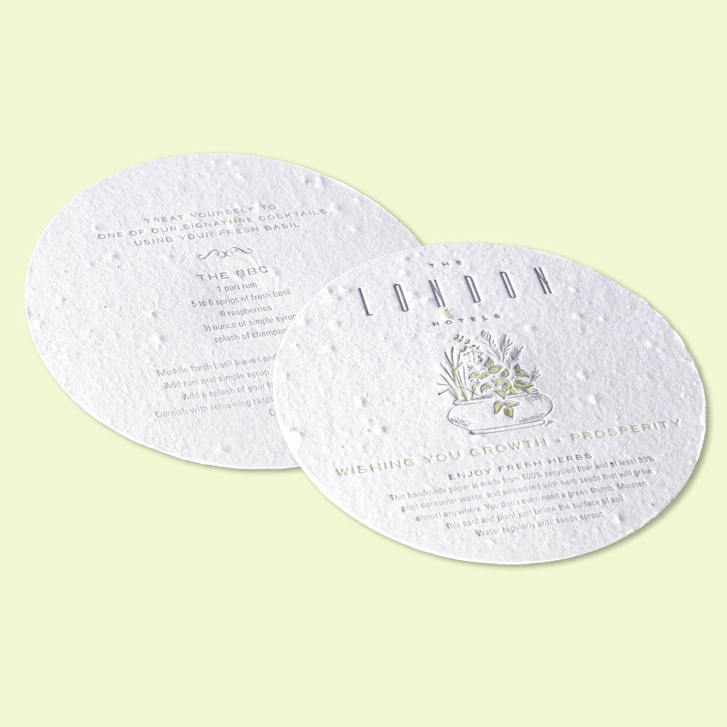 letterpressed large coaster handmade paper plantable seed paper side view